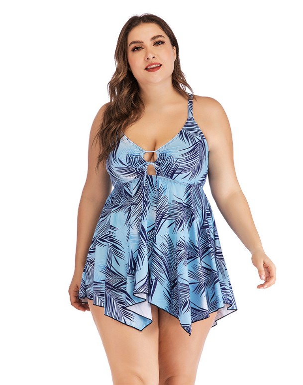 F4780-2  Plus Size Print Tankini Swimsuit Bandage Beachwear Padded Swimwear